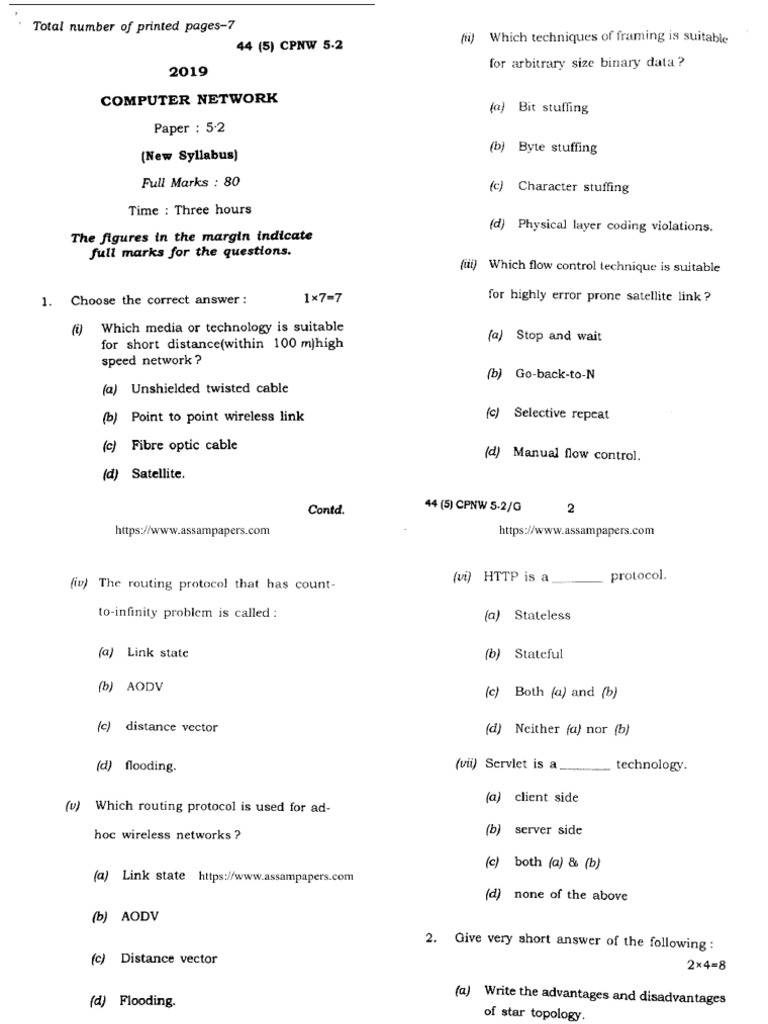 Bca 5 Sem Computer Network 44 5 CPNW 5-2-2019 | PDF