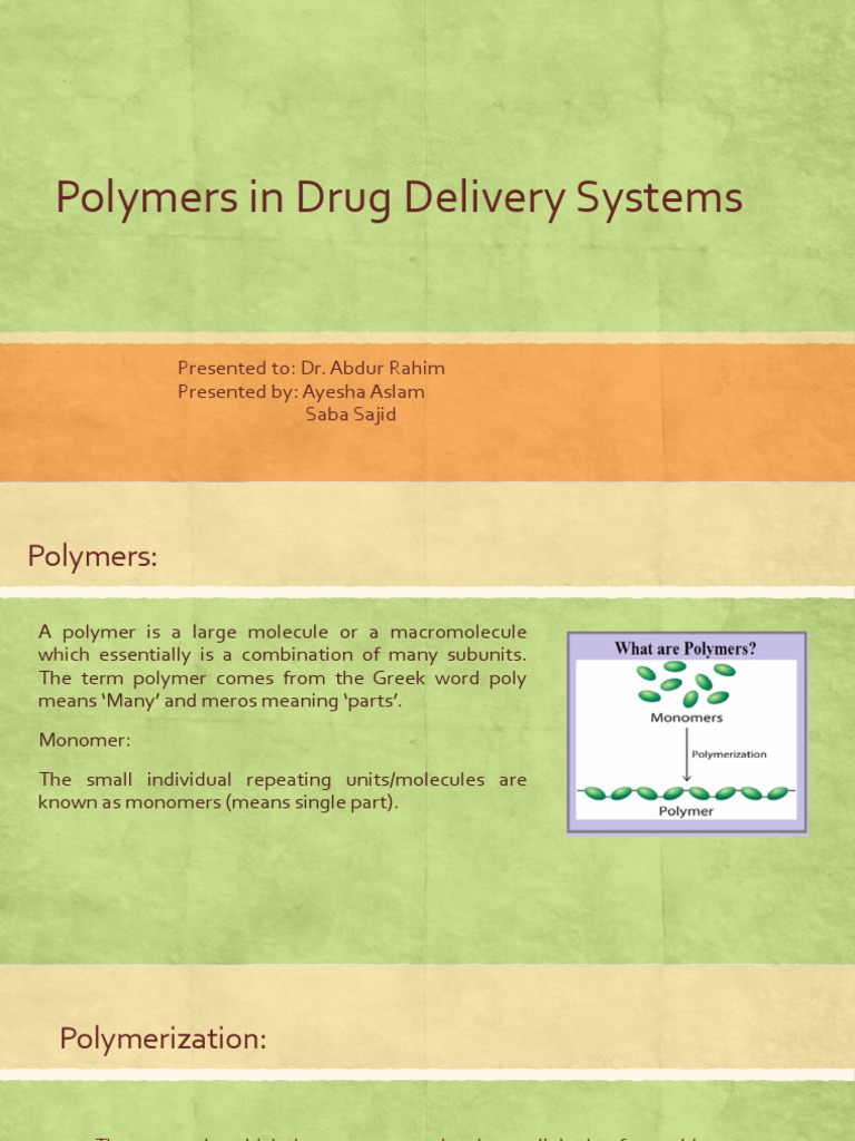 Polymers in Drug Delivery Systems | PDF | Polymers | Biopolymer