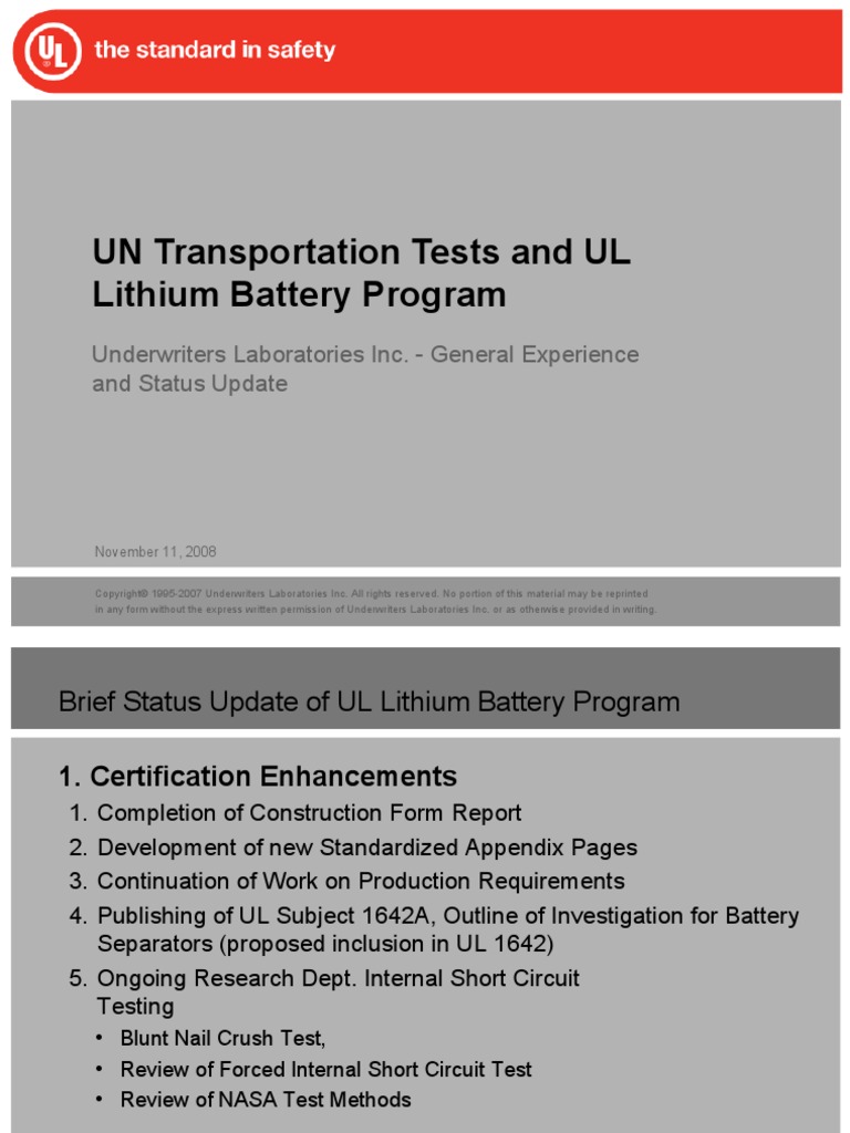UL Presentation | PDF | Lithium Ion Battery | Battery (Electricity)