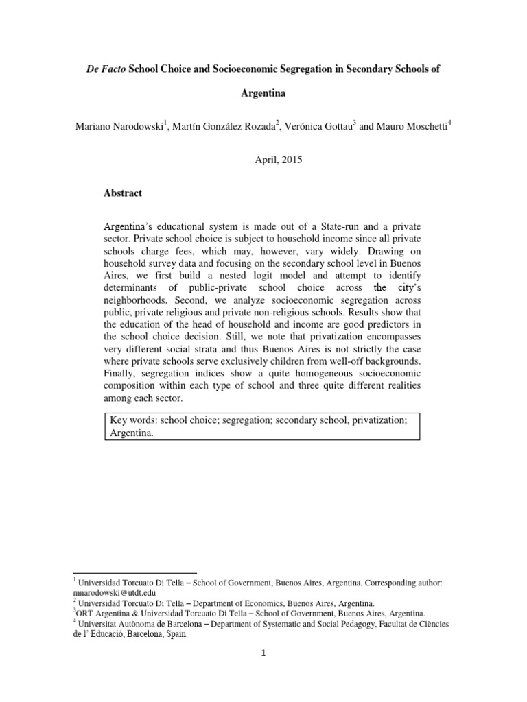 School Choice and Segregation in Argentina | PDF | Private School ...