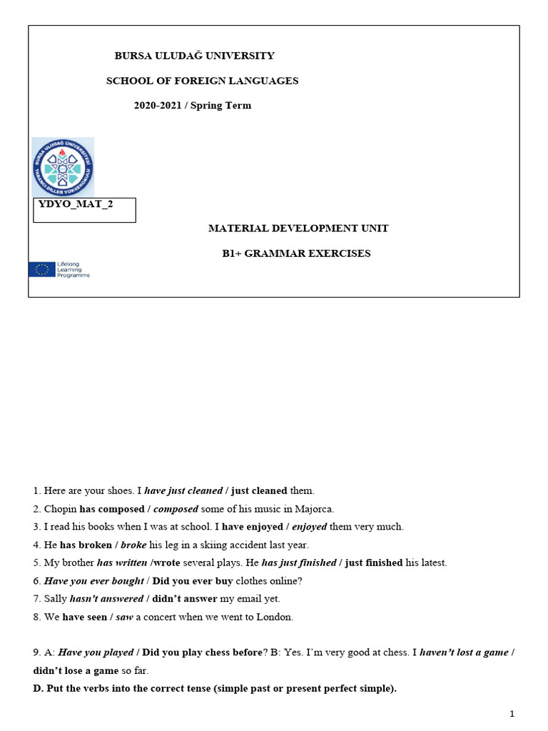 2 - Present Perfect Simple and Past Simple | PDF | Grammatical Tense ...
