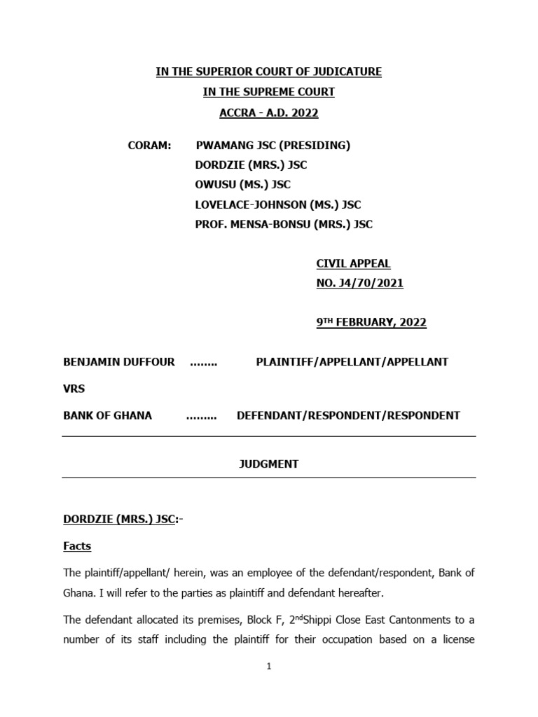 Duffour v. Bank of Ghana Appeal Summary | PDF | Appeal | Appellate Court
