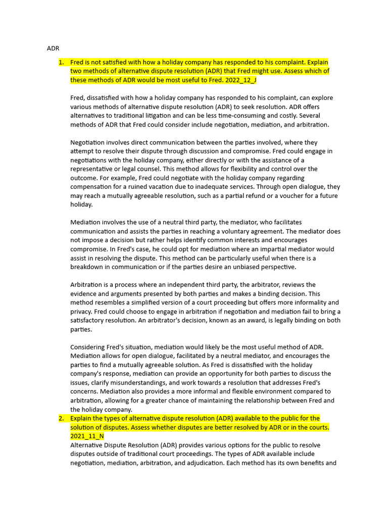 Alternative Dispute Resolution Methods Explained | PDF | Alternative ...