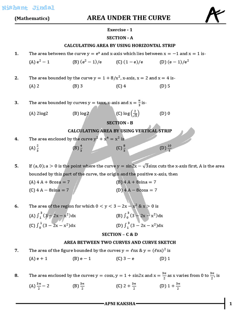 Sheet 01 area under curve nj 247 pdf area tangent