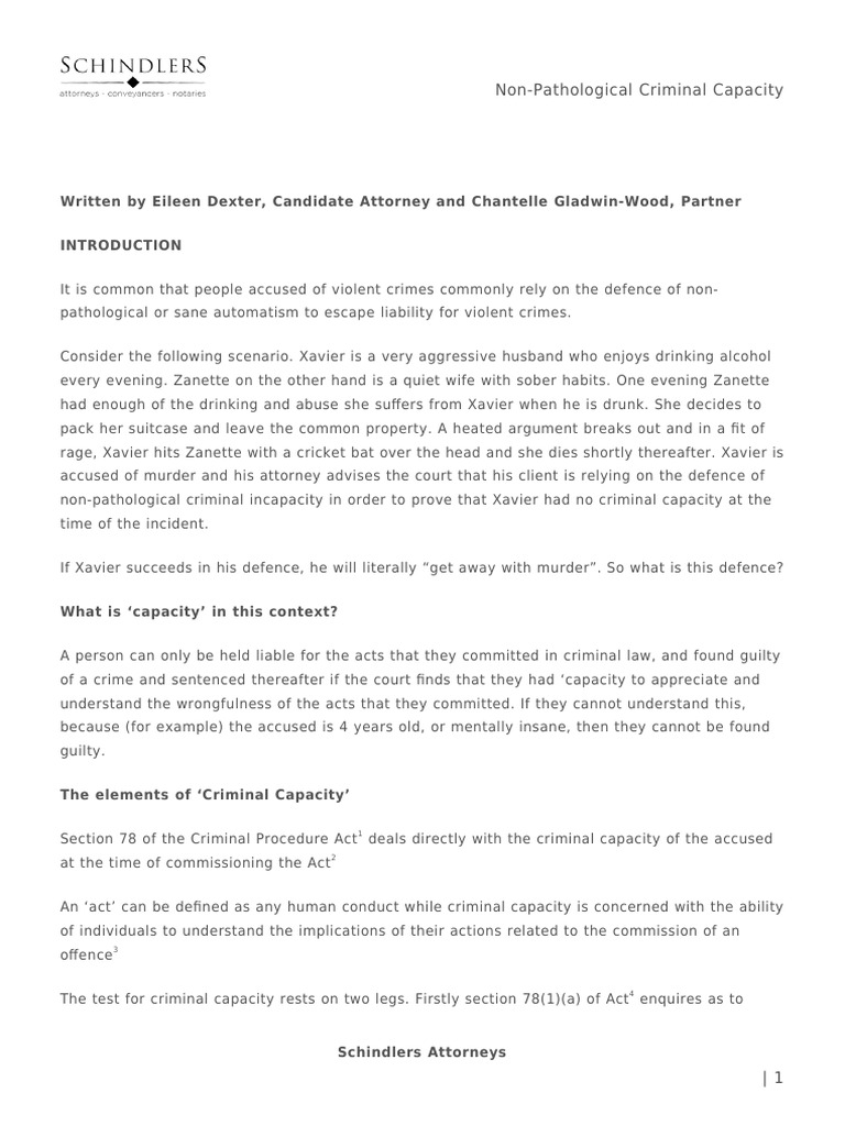 Understanding Non-Pathological Criminal Capacity | PDF | Criminal Law ...