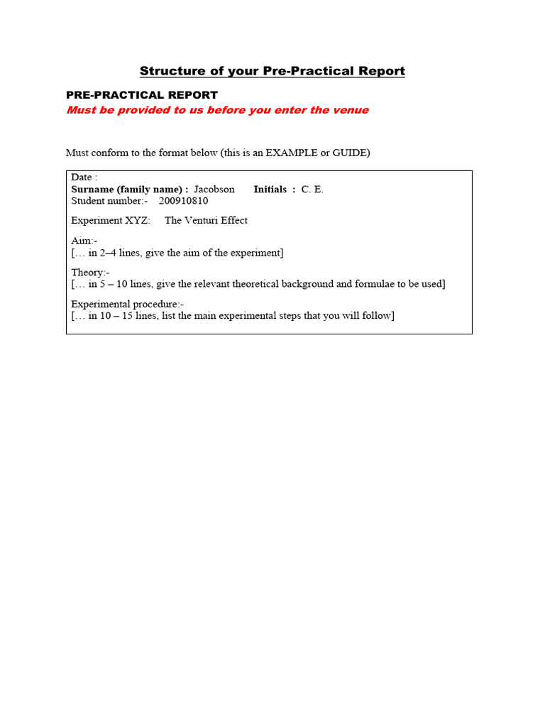 Pre-Practical Report Structure Guide | PDF