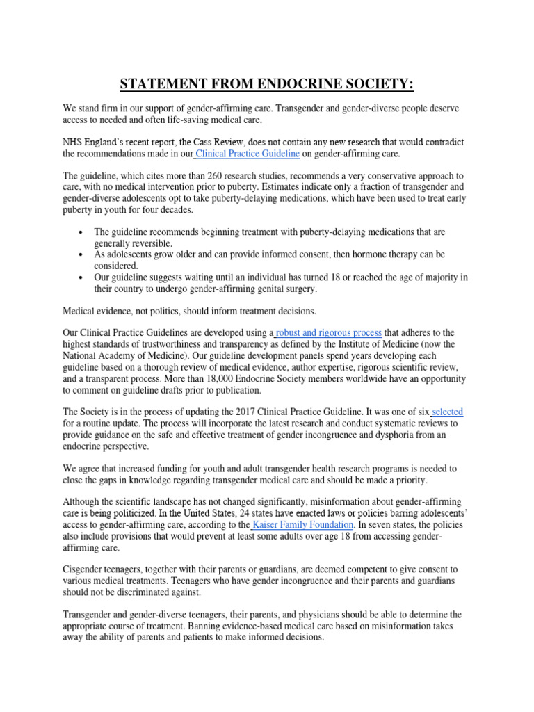 Statement From Endocrine Society
