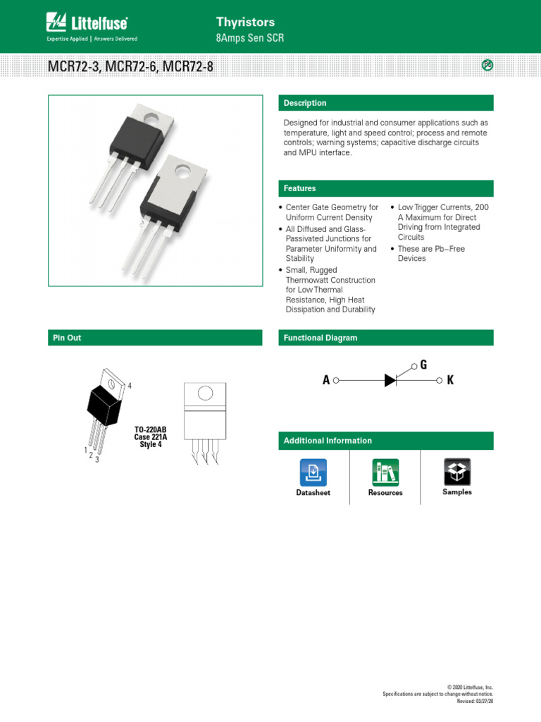 Littelfuse Thyristor MCR72 D Datasheet - pdf-1317299 | PDF | Electrical ...
