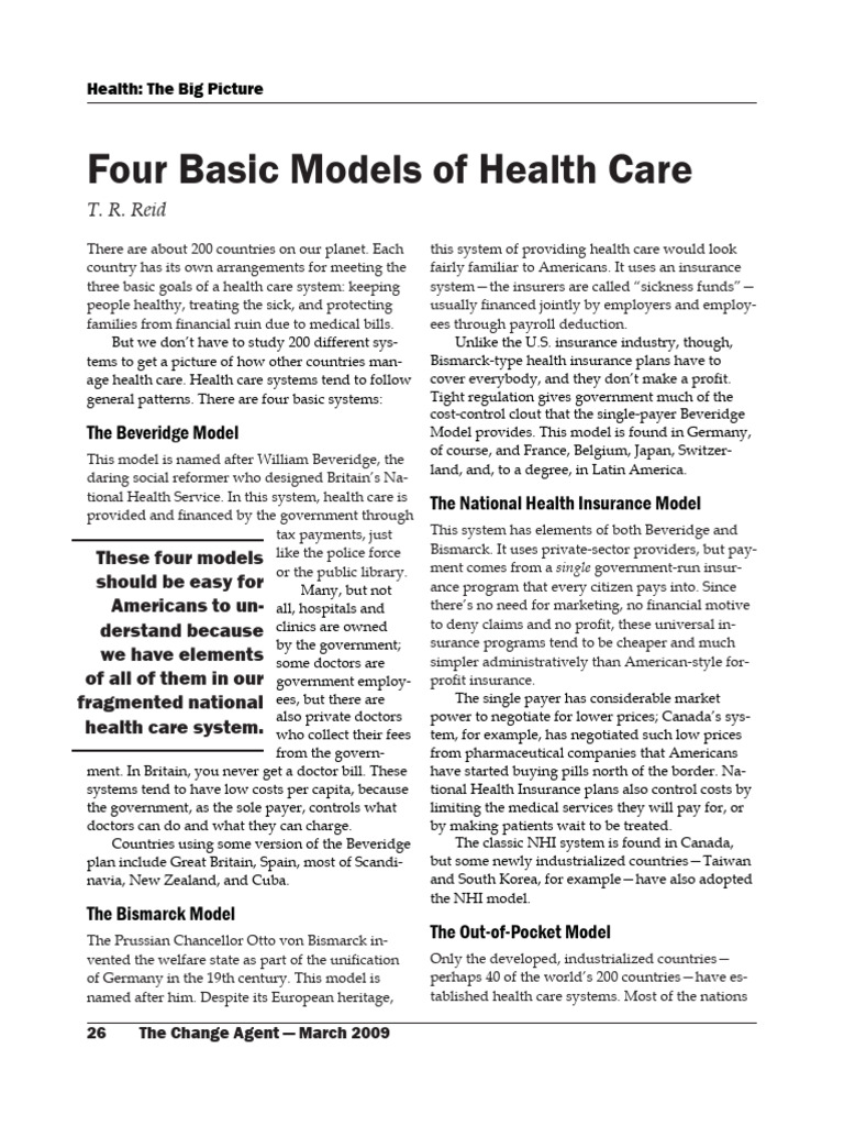 Four Models of Health Care Systems | PDF | Social Programs | Economies