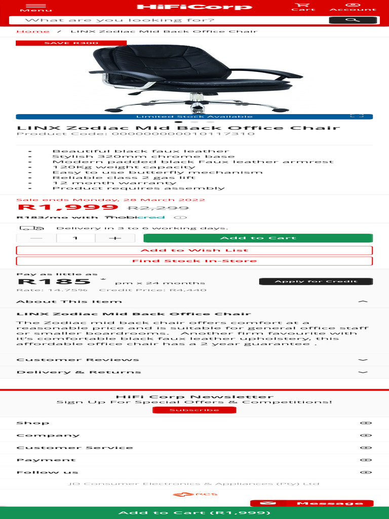 LINX Zodiac Mid Back Office Chair HiFi Corporation PDF Chair