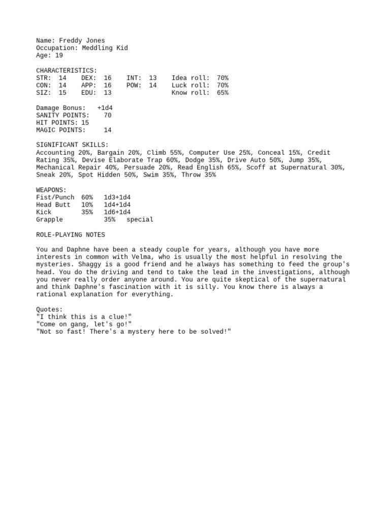 Freddy Jones Call of Cthulhu PDF