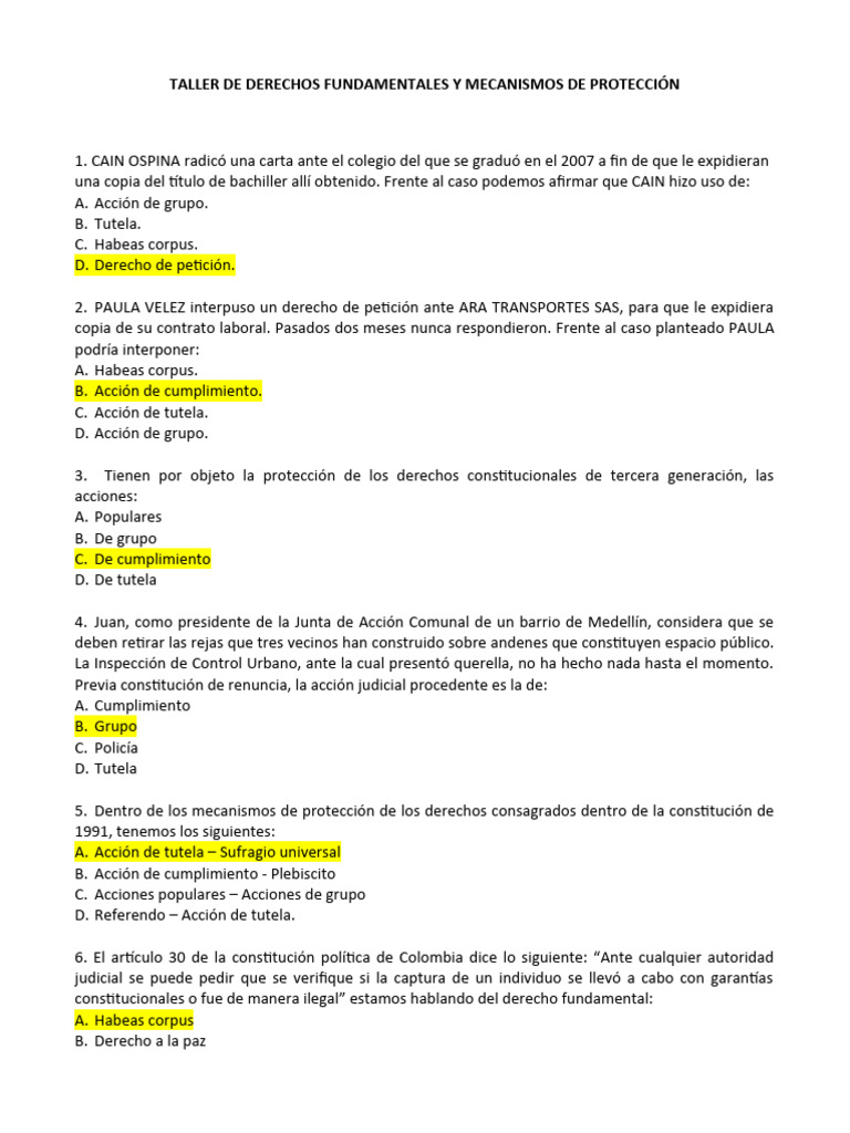 Mecanismos de Protección de Derechos en Colombia | PDF | Habeas corpus ...
