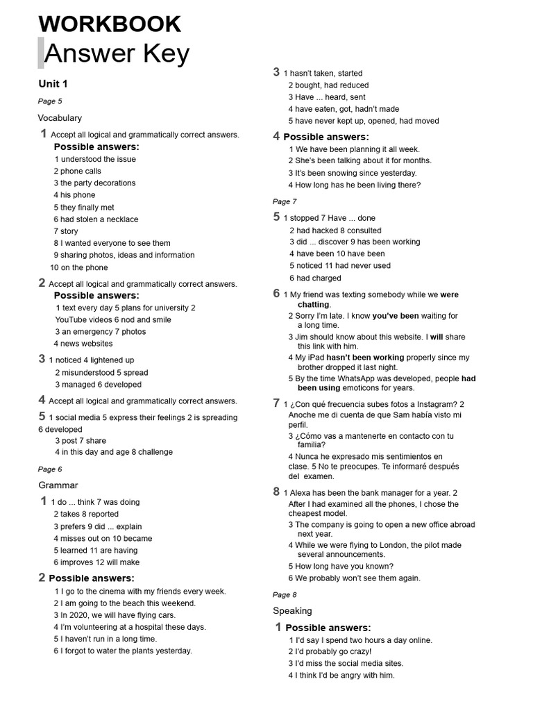 Workbook Answer Key Overview | PDF