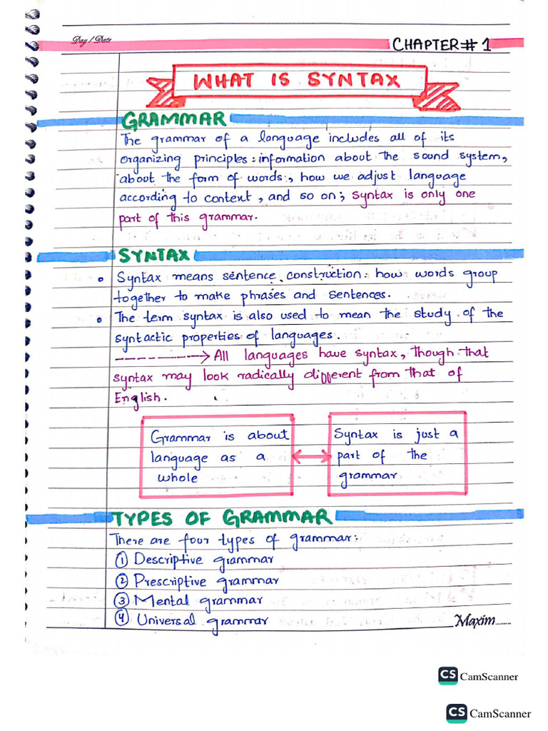 Grammar And Syntax 6th Semester Handwritten Notes Pdf