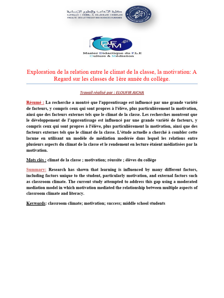 Climat de classe et motivation scolaire | PDF | Motivation | Motivant