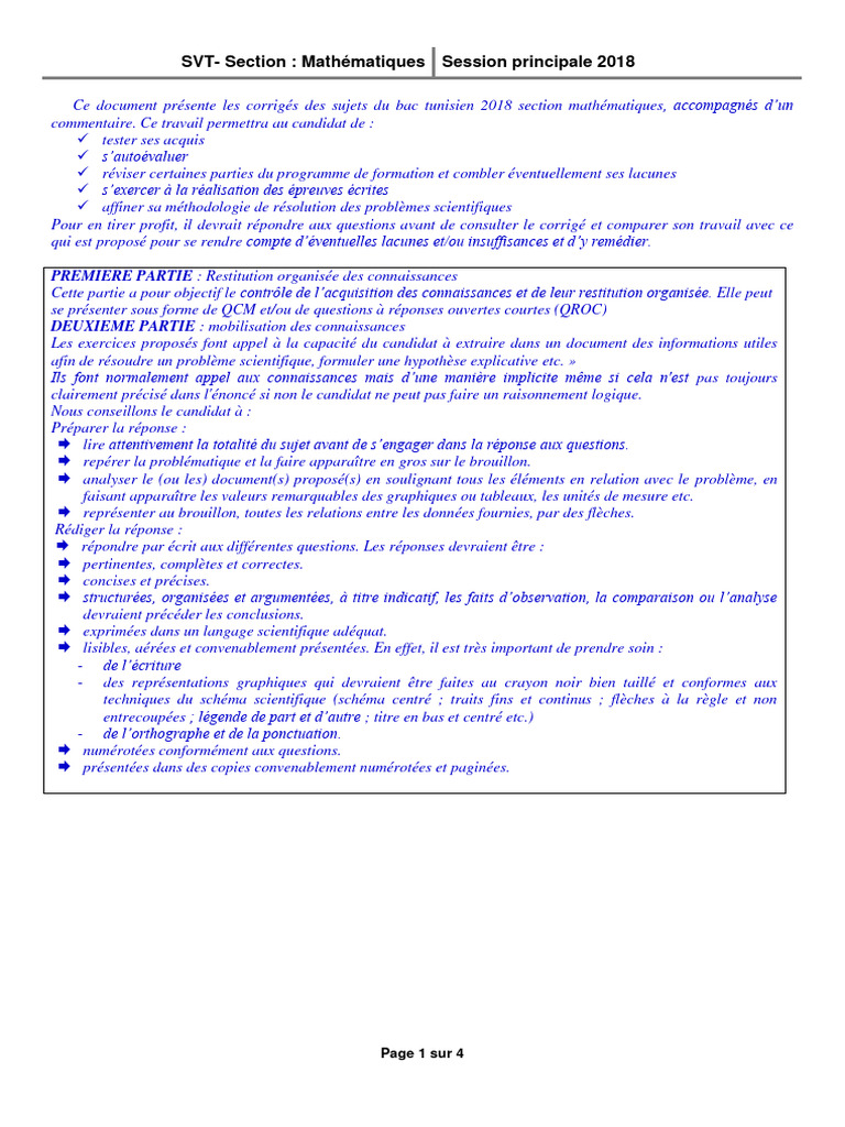 Corrigés Bac SVT Mathématiques 2018 | PDF | Reproduction humaine