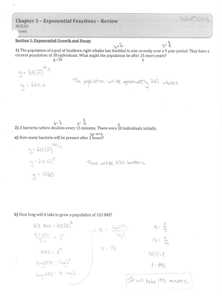 Chapter+3+Exponential+Functions+Review+SOLUTIONS | PDF