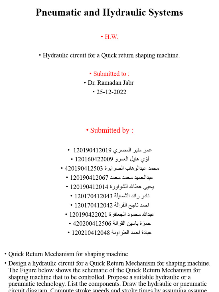Hydraulic Circuit for Quick Return Mechanism | PDF | Valve | Pump