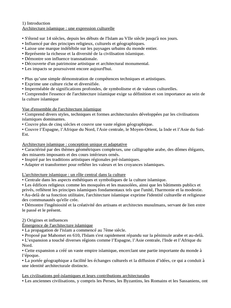 Point Important Exposé Architecture Islamique | PDF | Mosquée