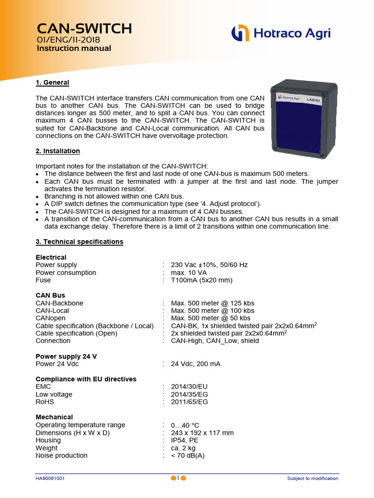 CAN-SWITCH Instruction Manual | PDF | Power Supply | Computer Engineering