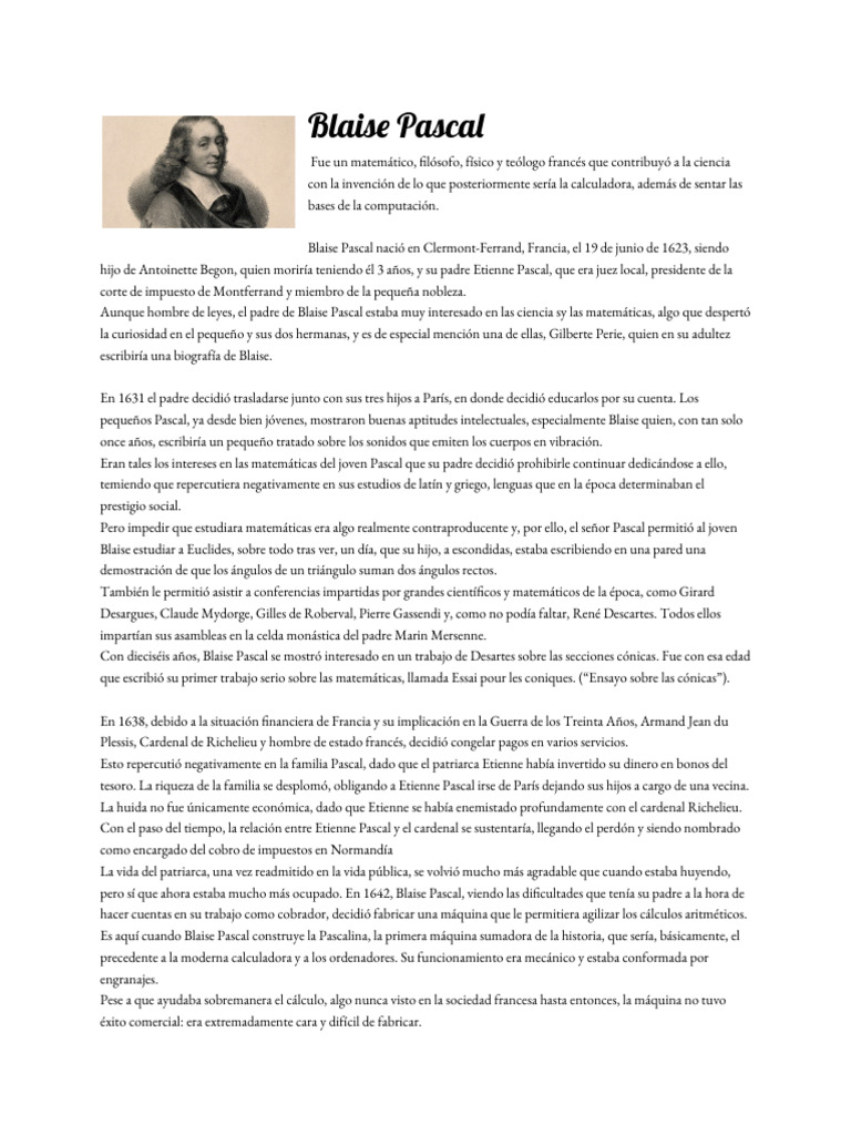 Blaise Pascal: Matemático y Teólogo | PDF