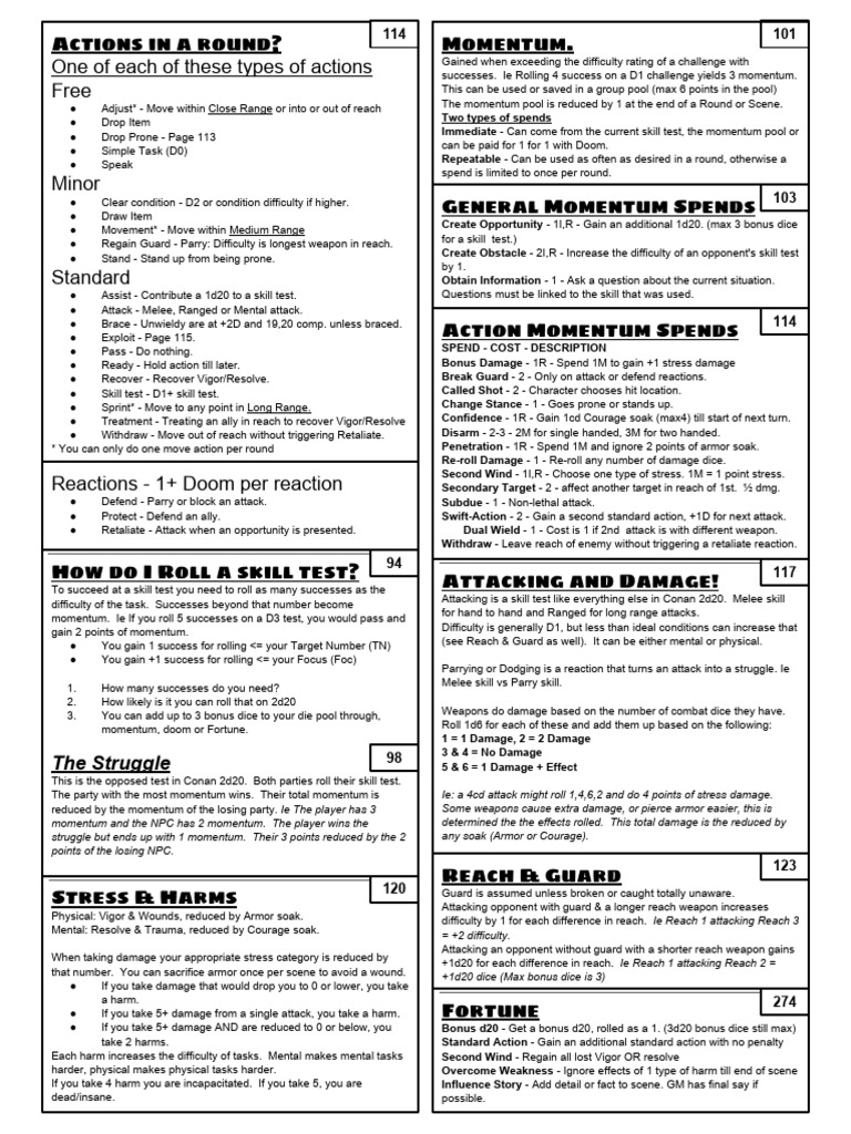 Conan 2d20 Action Cheat Sheet | PDF