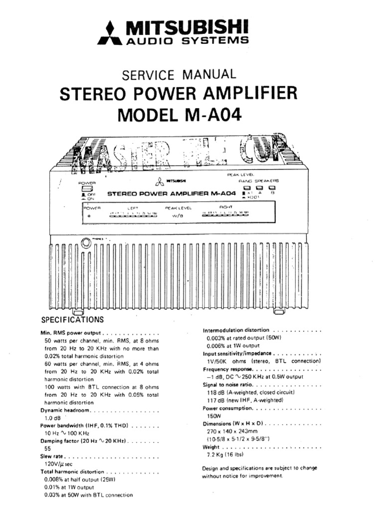 Mitsubishi M A04 Service Manual | PDF