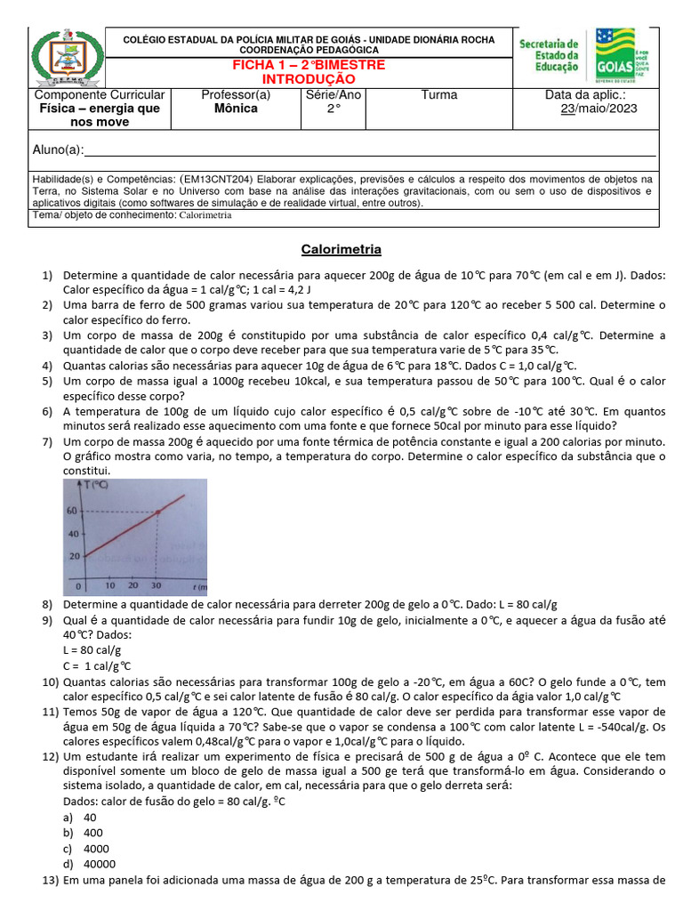 Calorimetria: Cálculos e Experimentos | PDF | Calor | Calorimetria