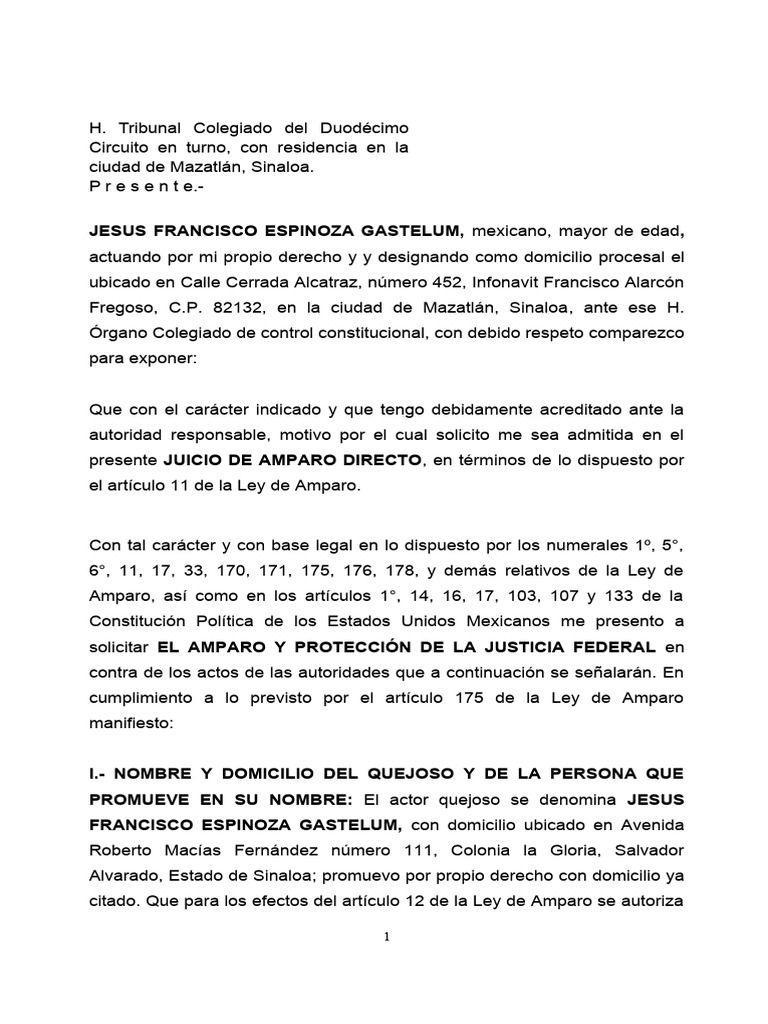 Amparo Directo en Mazatlán: Agravios y Sentencia | PDF | Caso de ley ...