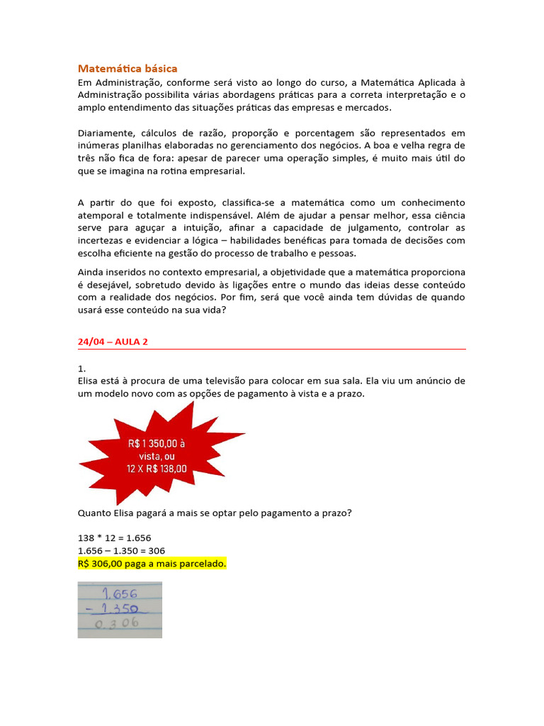 Matemática na Administração Empresarial | PDF | Matemática | Aritmética
