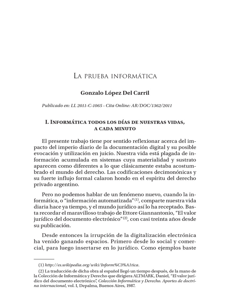 La Prueba Informatica en Derecho Penal | PDF | Privacidad | Metadatos