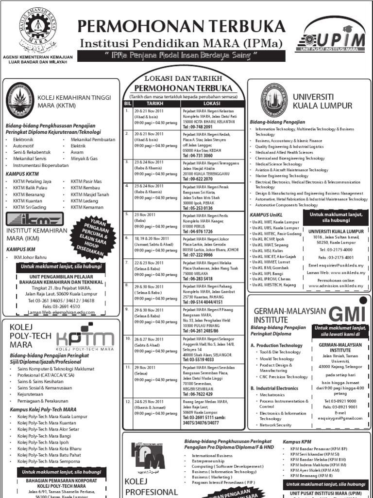 Pengambilan Ke Institusi Pendidikan Mara Ipma 2012 Pdf