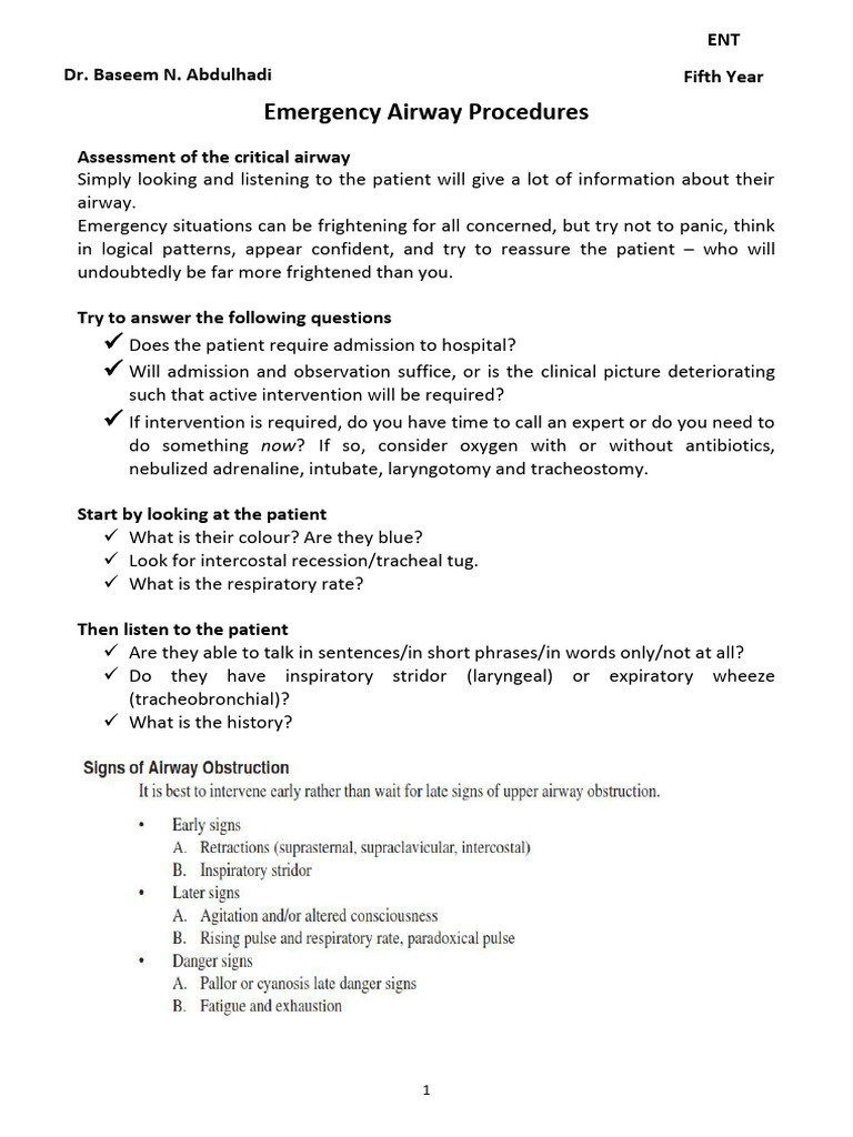 Emergency Airway Procedures | PDF | Clinical Medicine | Medical Specialties