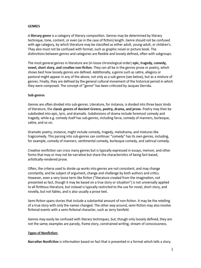 Unit 1 GENRES | PDF | Genre | The Arts