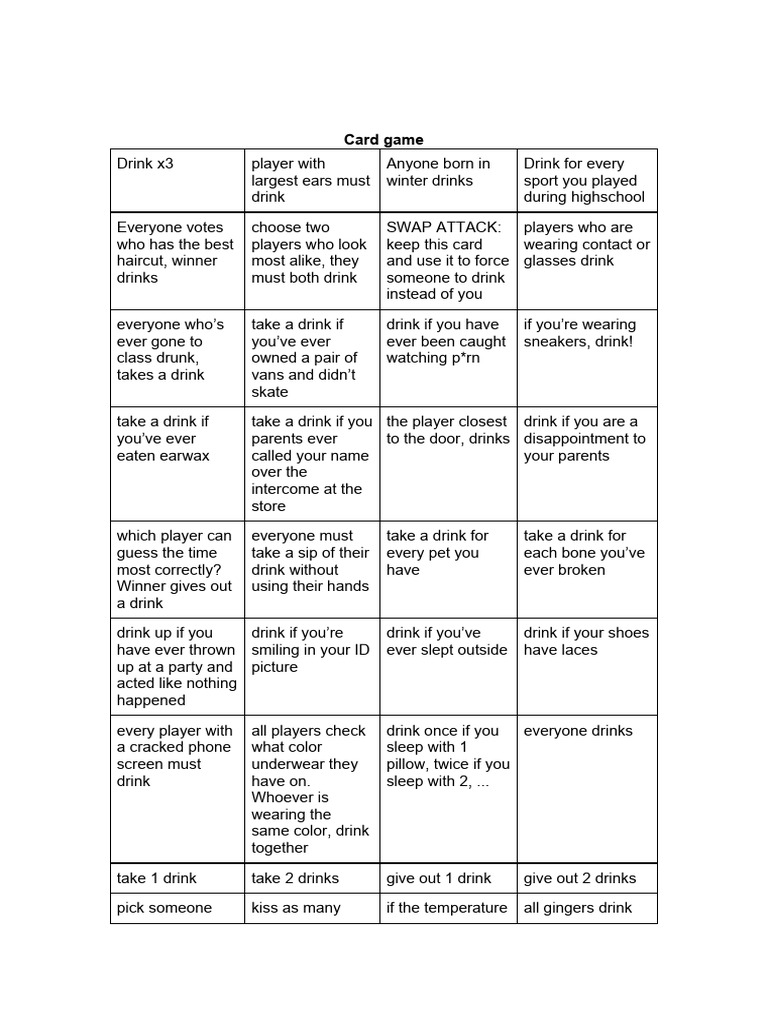 Drinking Game | PDF for Free Printable Buzzed Drinking Game Cards Pdf