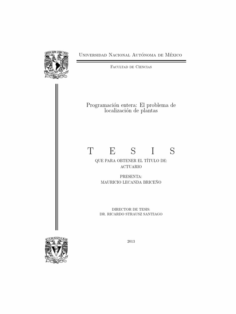 T E S I S Programaci On Entera El Problema De Localizaci On De 
