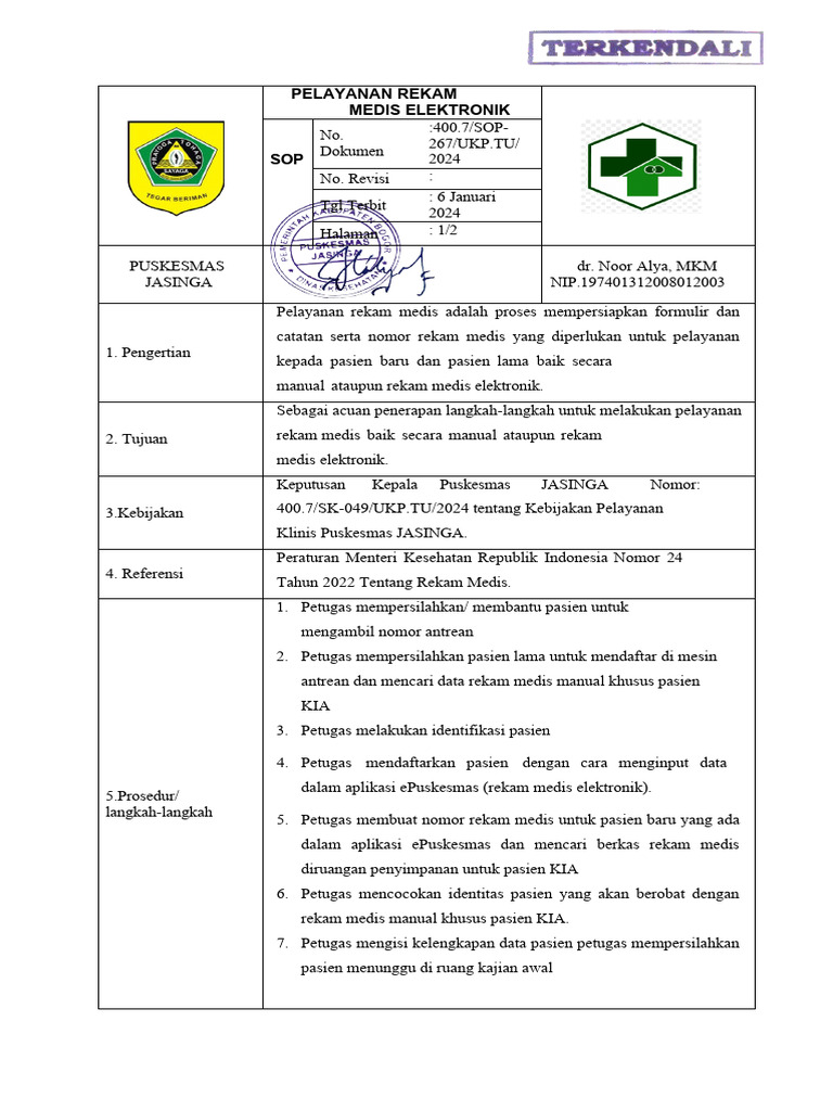 3.8.1.a.3 Sop Pelayanan Rekam Medis Elektronik | PDF