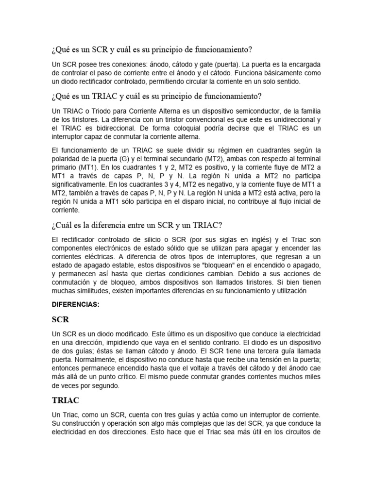 SCR vs TRIAC: Principios y Usos | PDF | Electrónica de potencia ...