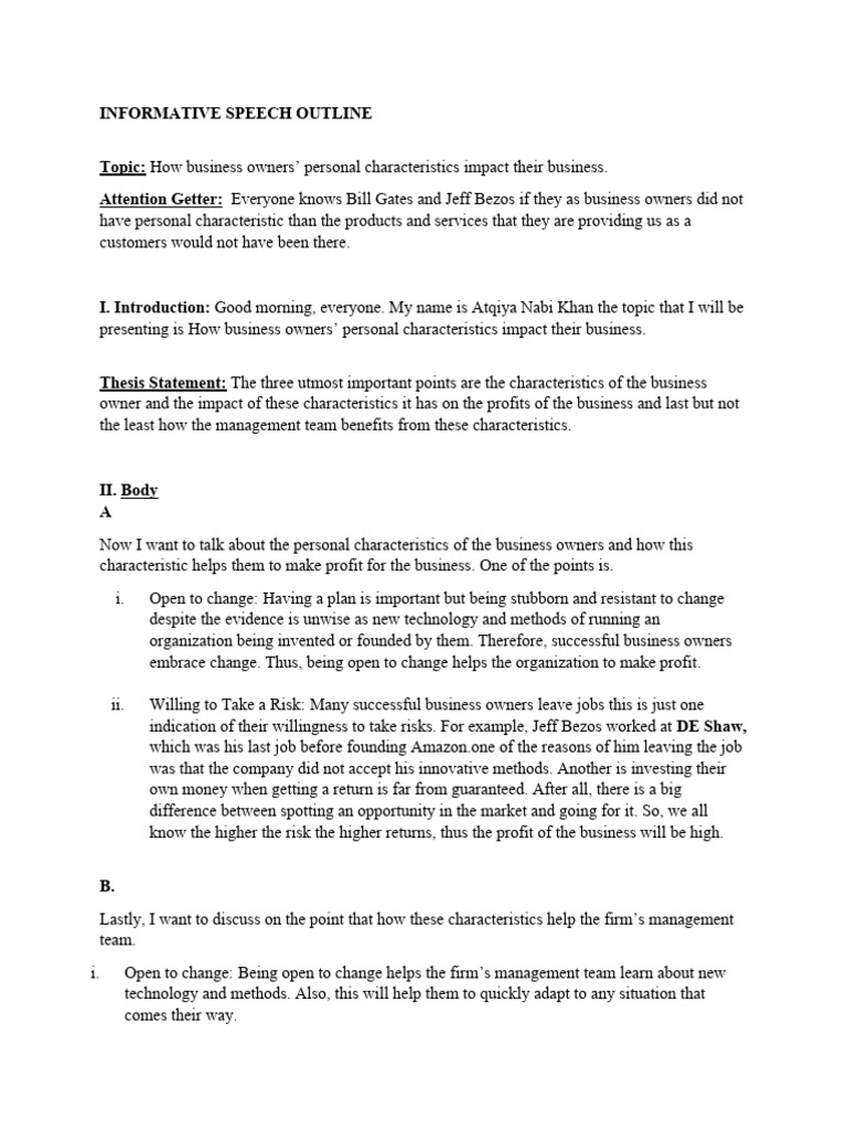 Informative Speech - Cut Down Version | PDF | Business Economics ...
