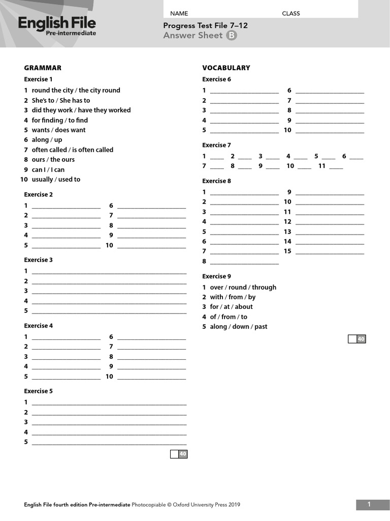 Ef4e Pre Int Progress Test 7 12b Answer Sheet Download Free Pdf