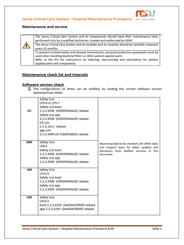 JEN - SYS - 1201 - Hospital Maintenance Procedure - B.00 | PDF | Equipment