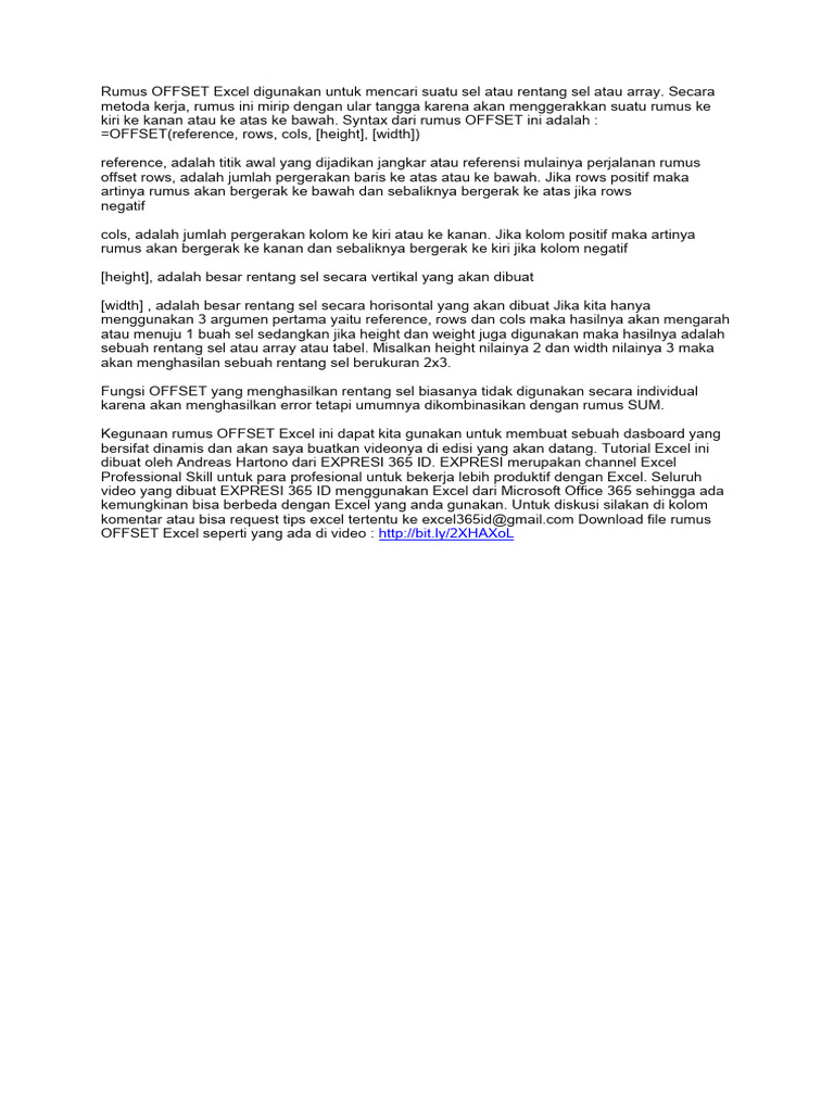 Rumus OFFSET Excel Digunakan Untuk Mencari Suatu Sel Atau Rentang Sel ...
