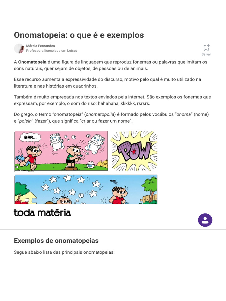 Onomatopeia - o Que É e Exemplos - Toda Matéria | PDF | Linguística