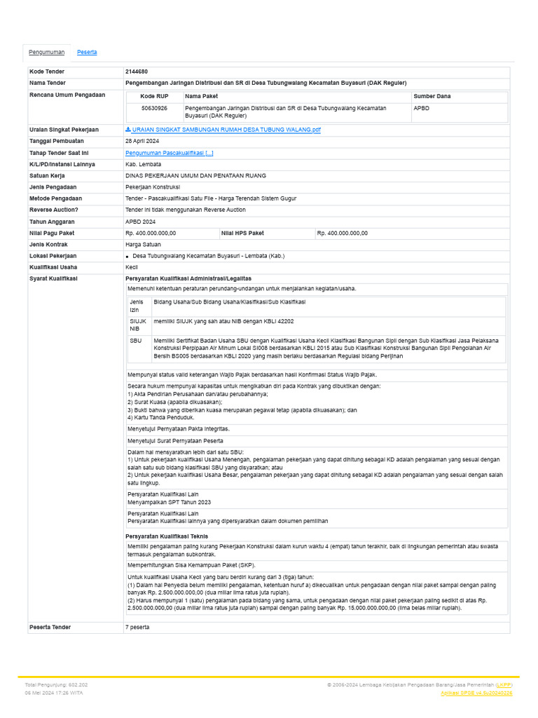 LPSE Kabupaten Lembata - Informasi Tender 2 | PDF