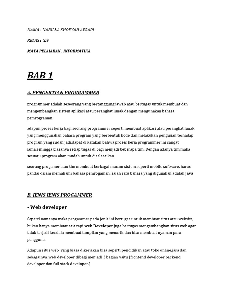 Jenis-Jenis Programmer dan Database | PDF