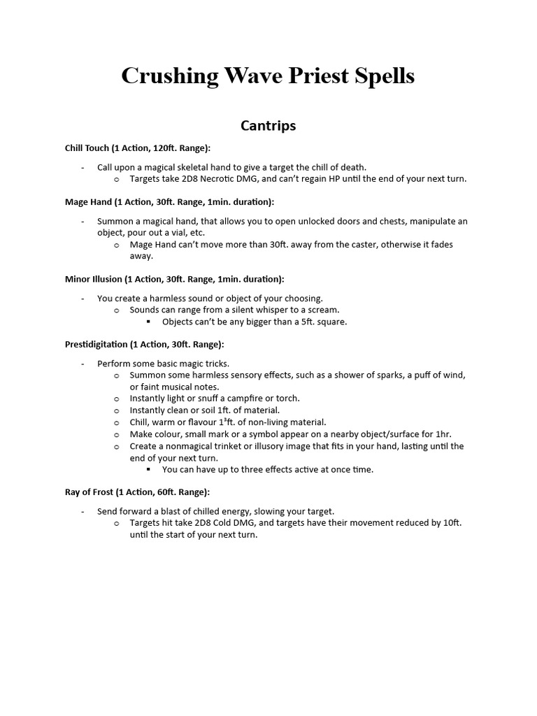 Crushing Wave Priest Spells PDF