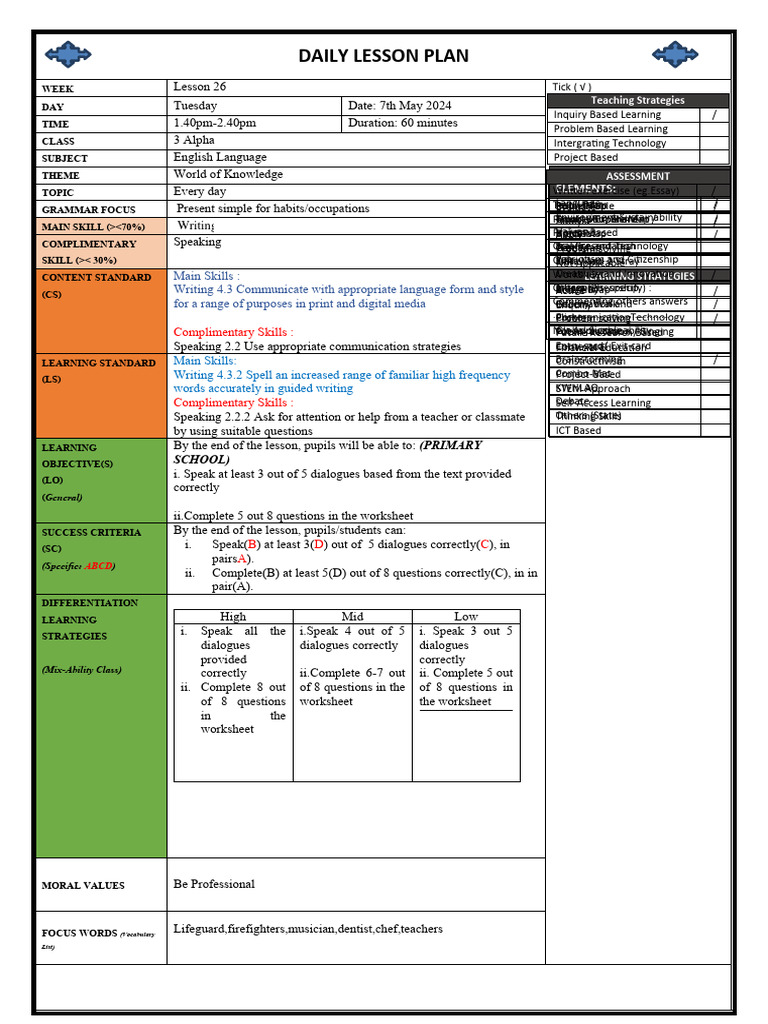 English Lesson Plan: Present Simple Skills | PDF | Learning | Lesson Plan