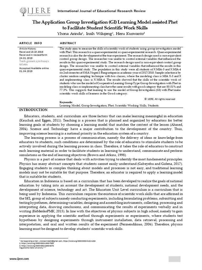 Yhona Arinda The Application Group Investigation Gi Learning Model ...