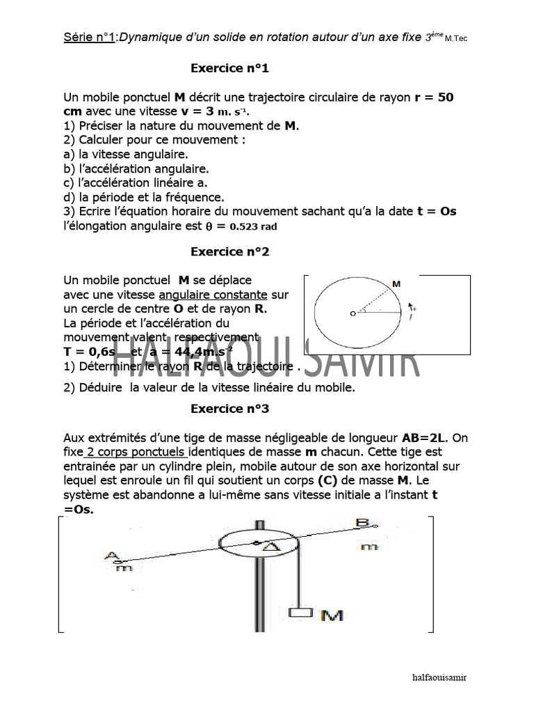Dynamique de rotation : exercices 1 Bac | PDF | Mouvement de rotation ...