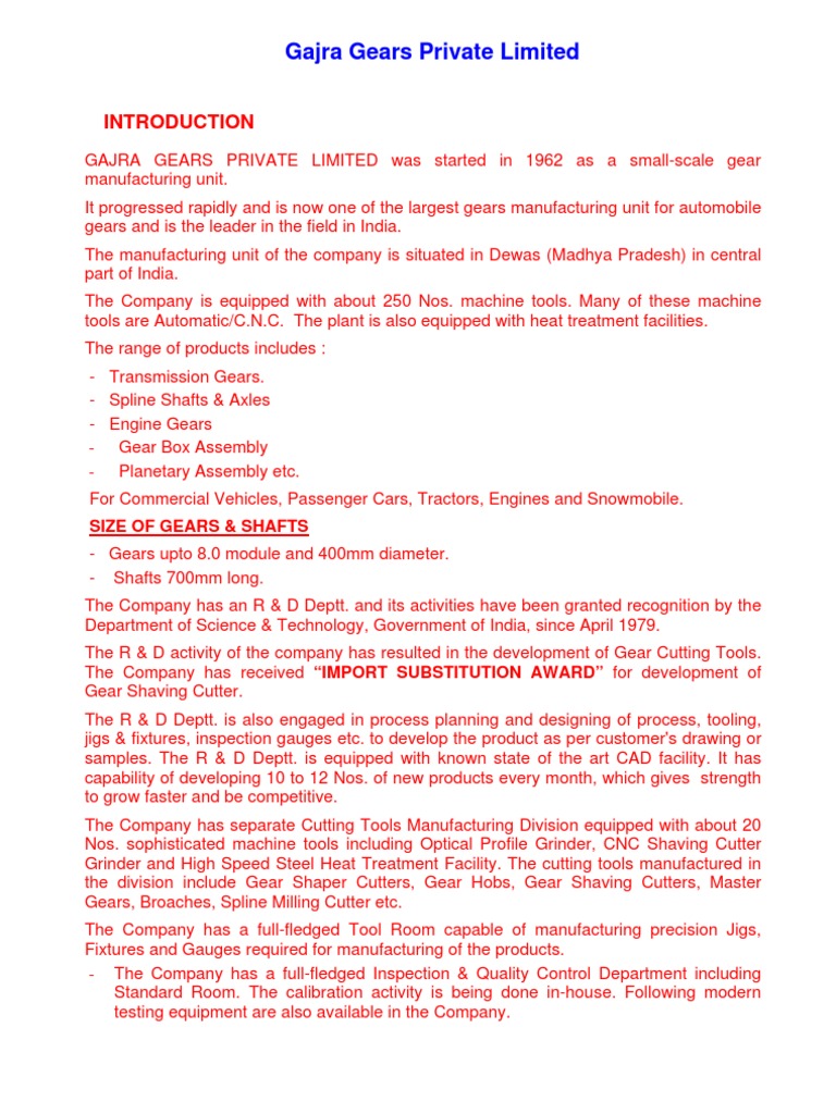 Gajra Gears Private Limited Dewas PDF Sewage Treatment Gear
